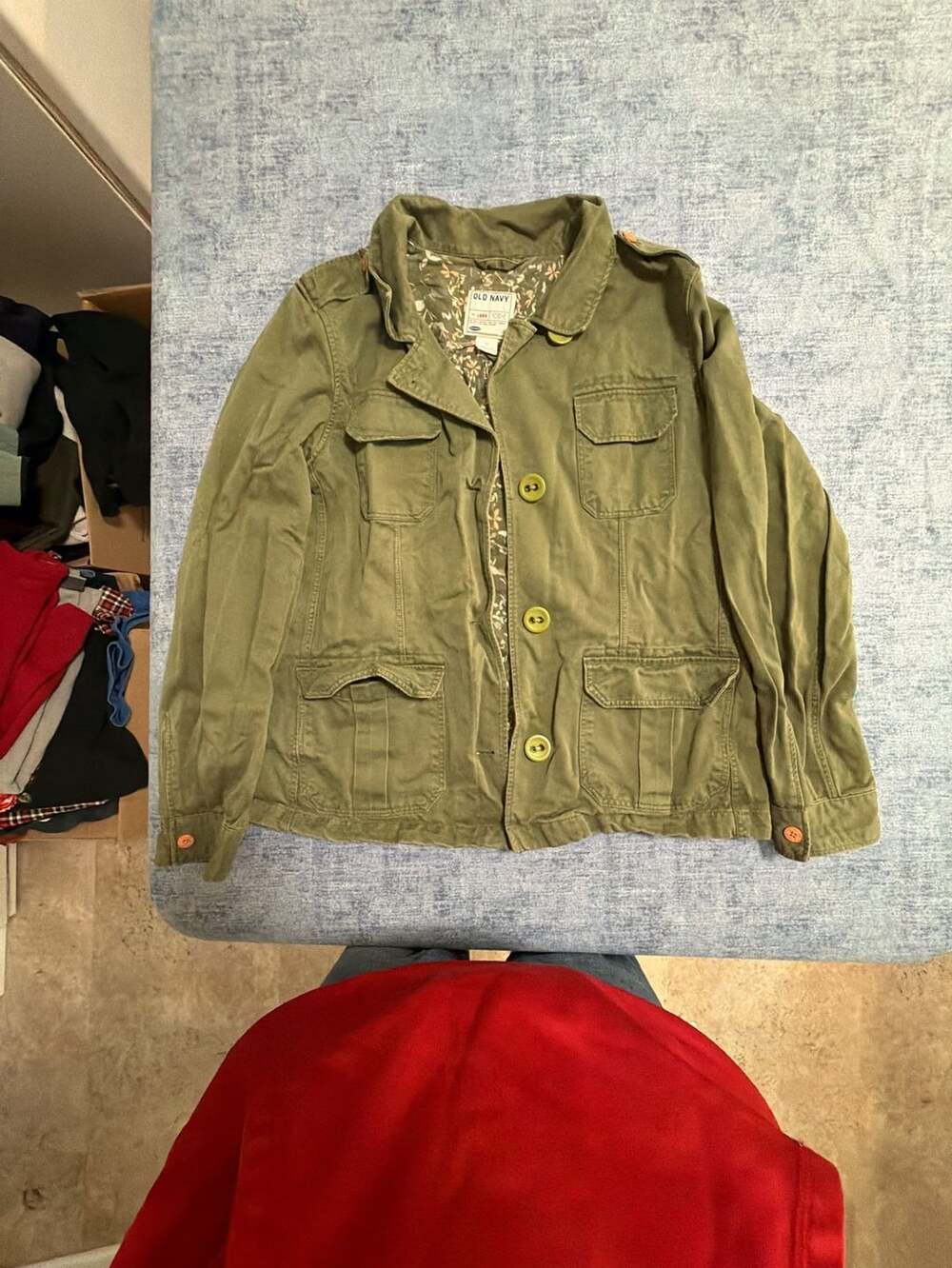 Old Navy Utility Jacket Size XL Green Floral Lined Safari Cargo